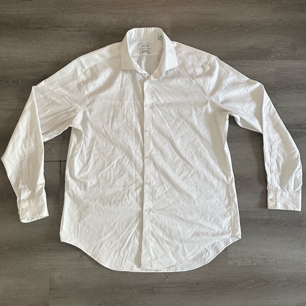 Calvin Klein Men's Infinite Non Iron White Slim Fit Size 17 34/35